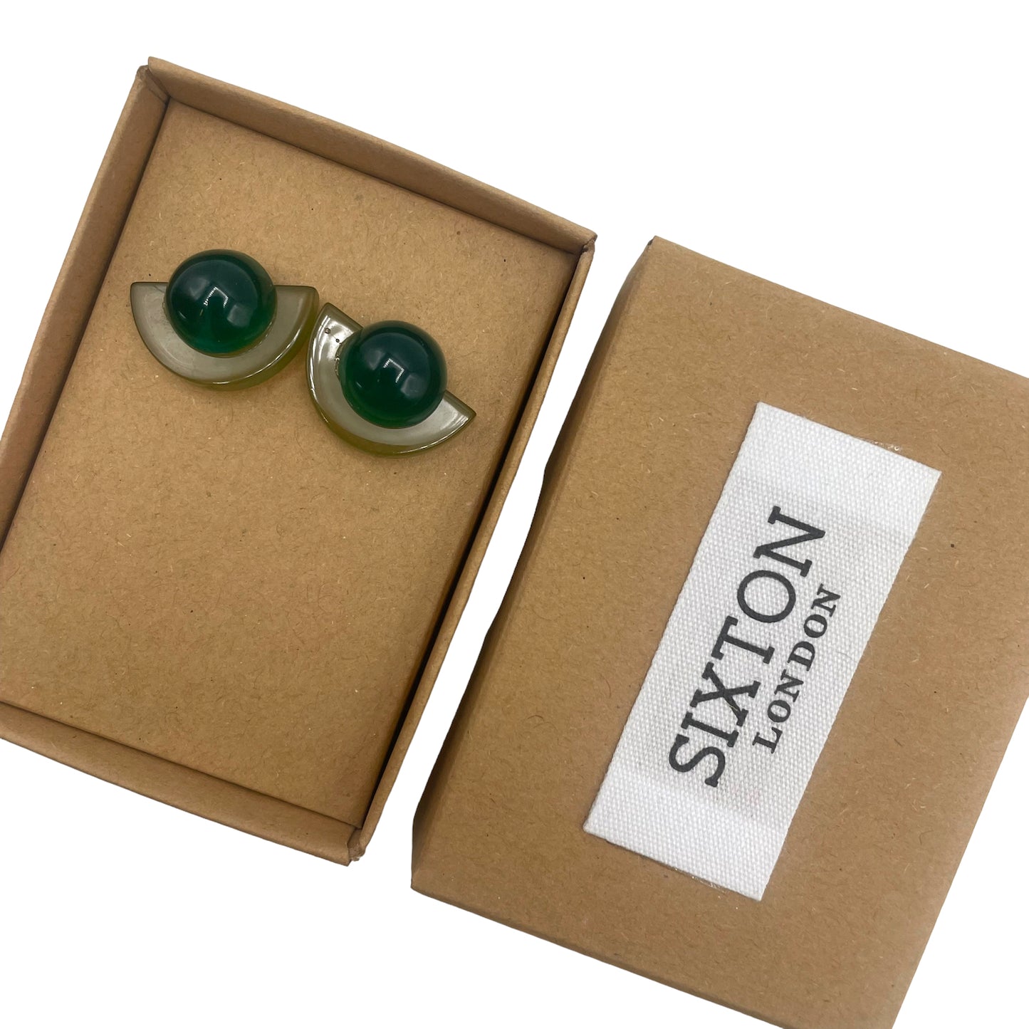 Green semi circle earrings