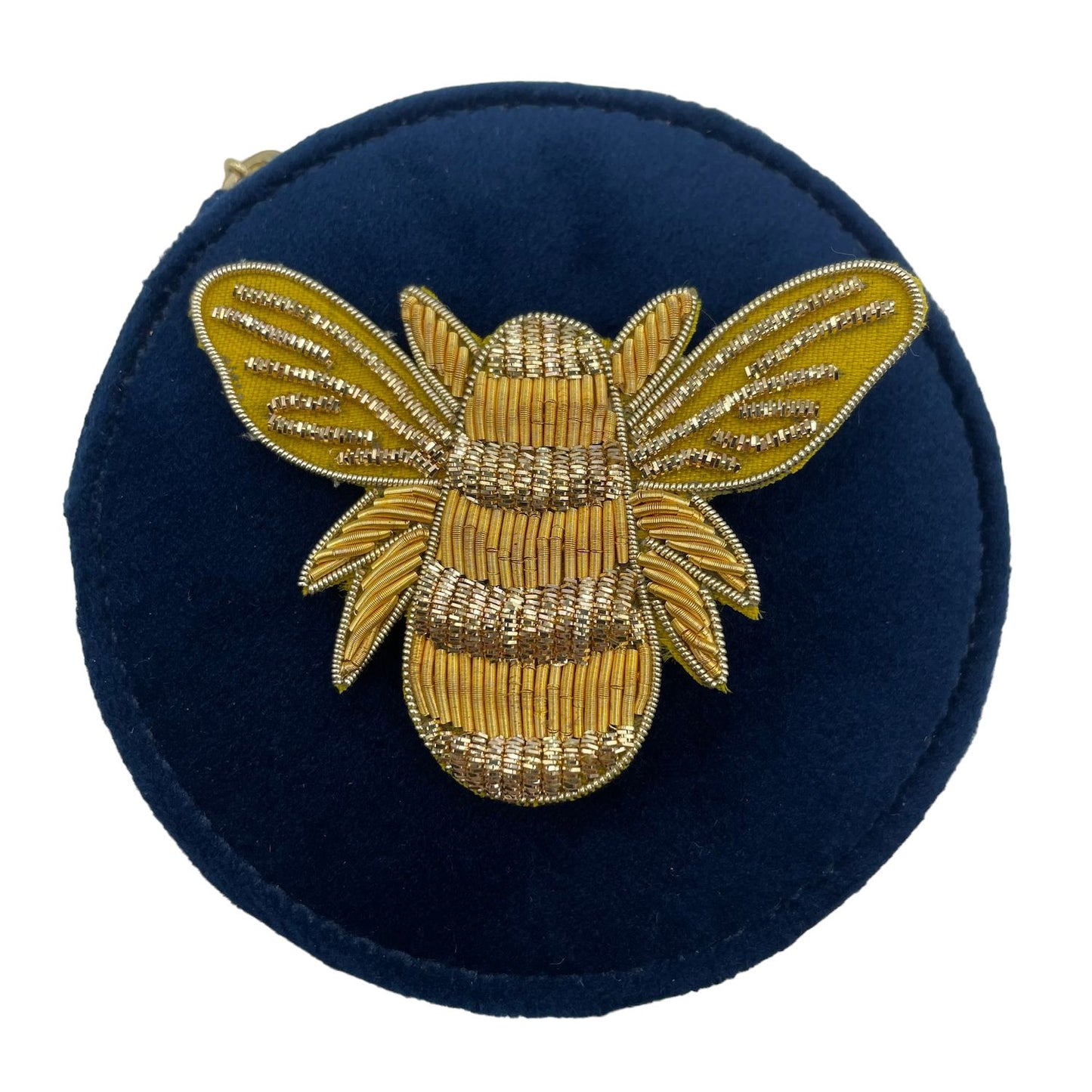 Jewellery travel pot blue - recycled velvet - golden bee