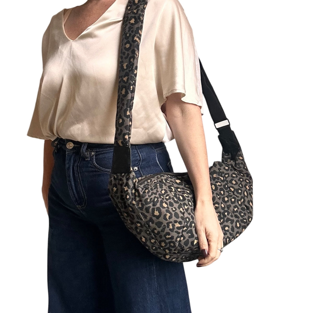 Brixton cross body sling bag - New grey leopard print - large