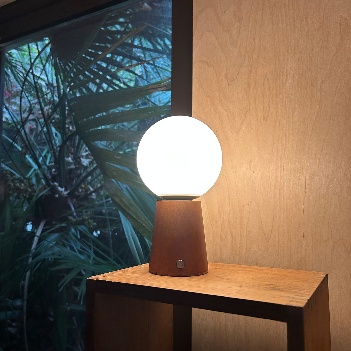 Small Deco Cone Teak style rechargeable touch lamp