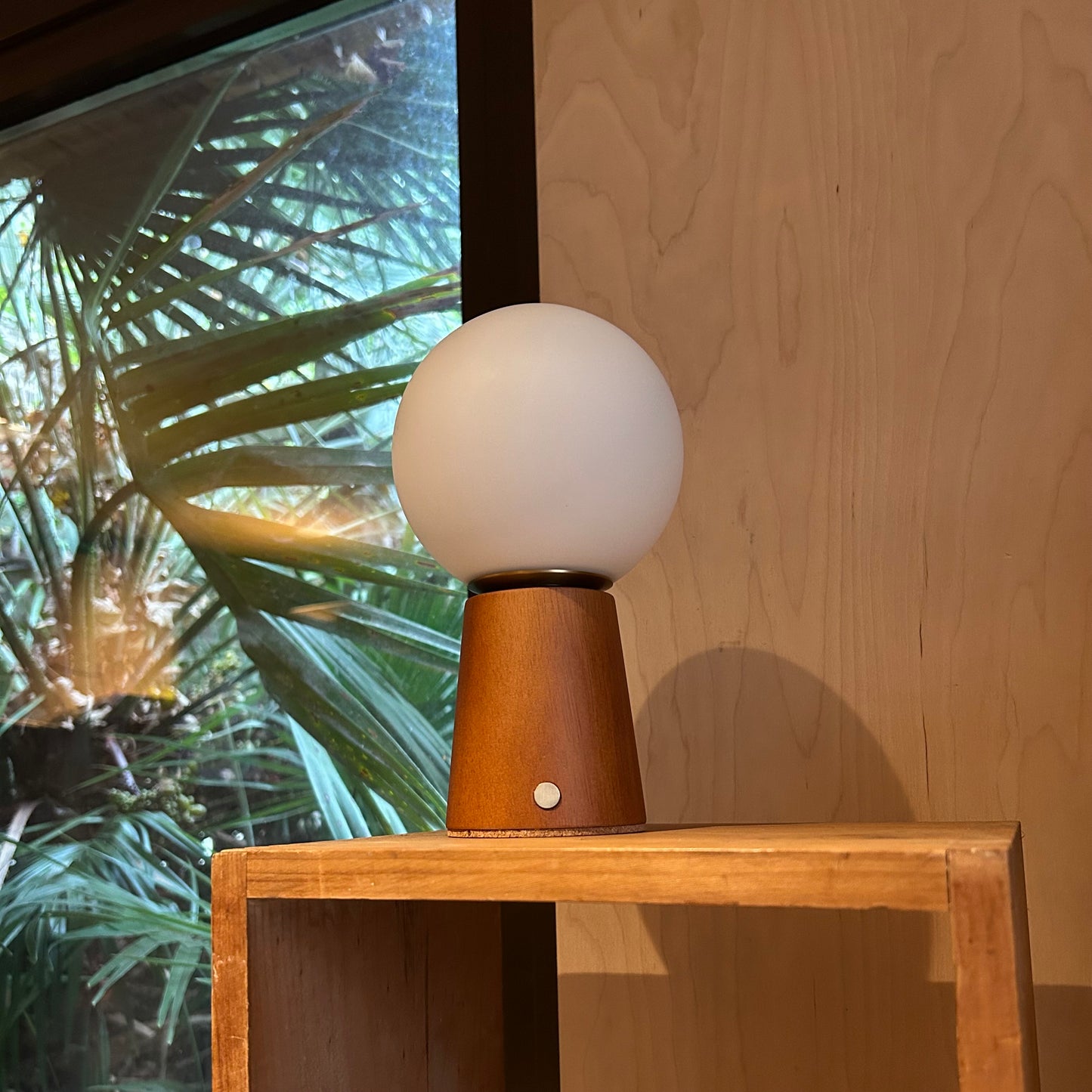 Small Deco Cone Teak style rechargeable touch lamp