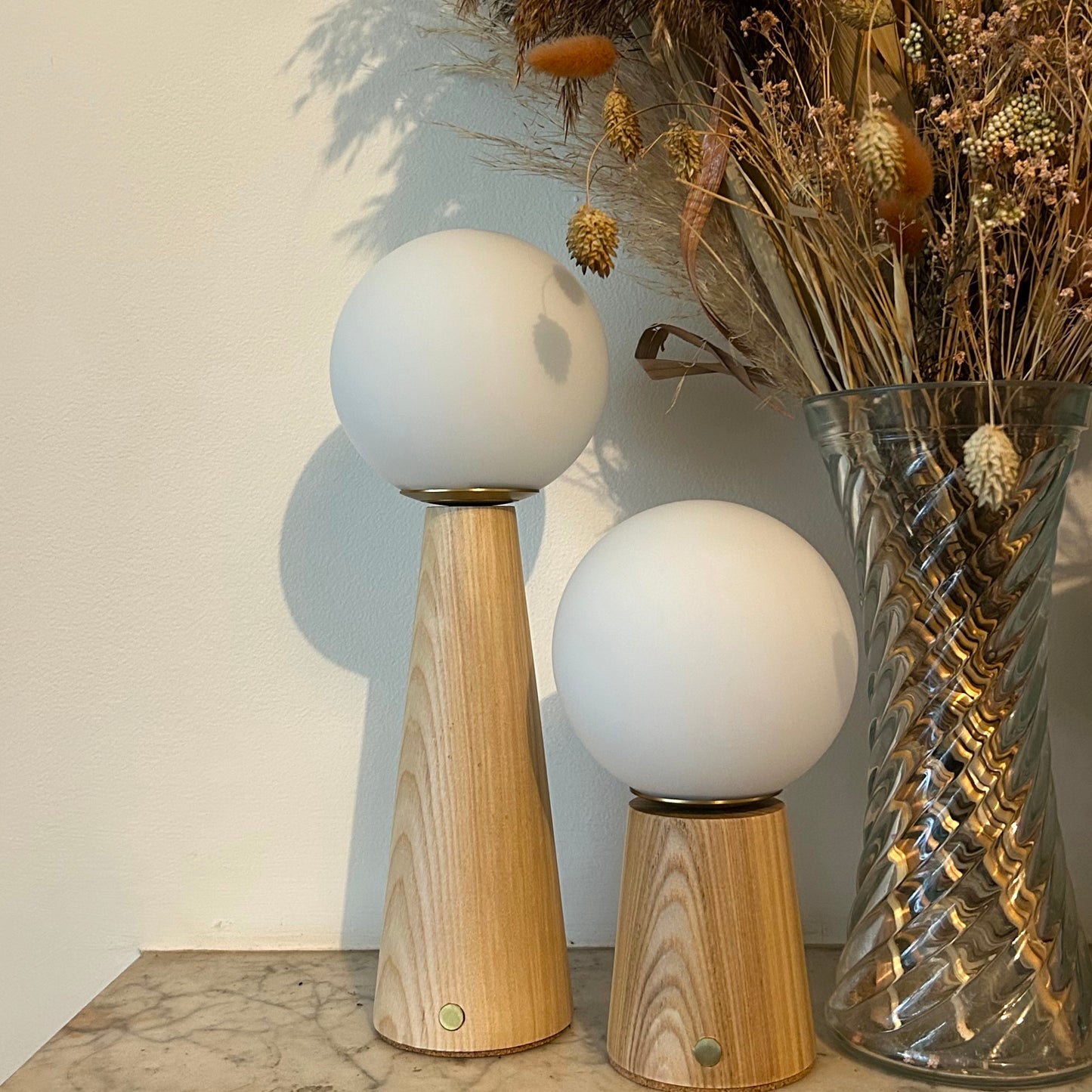 Small Deco Cone Beech style rechargeable touch lamp