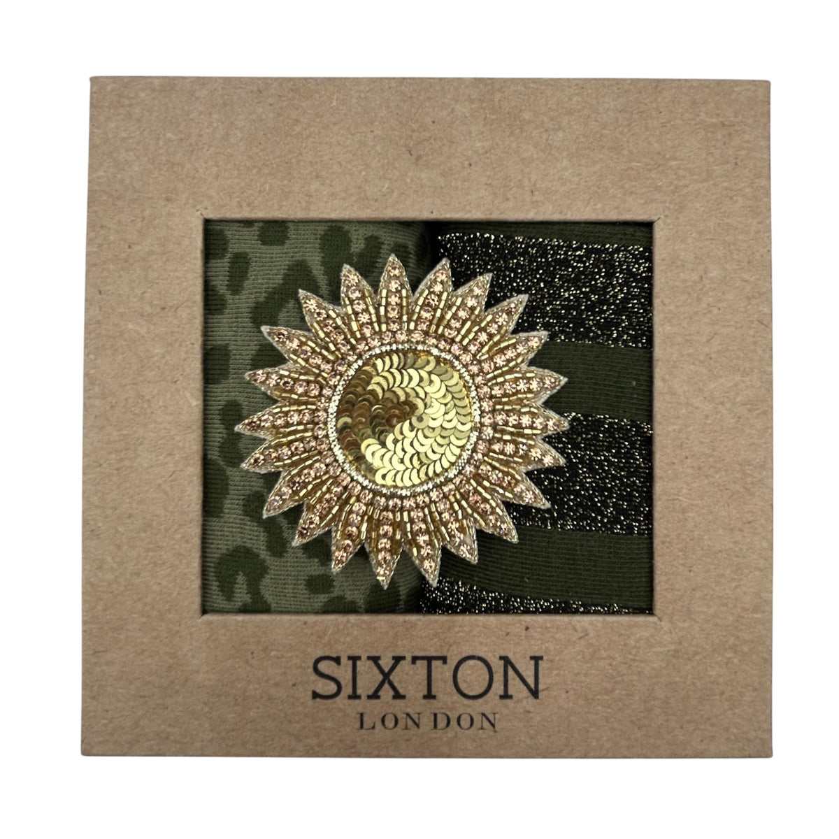 Ivy Leopard & Ivy Berlin sock box duo with embroidered brooch
