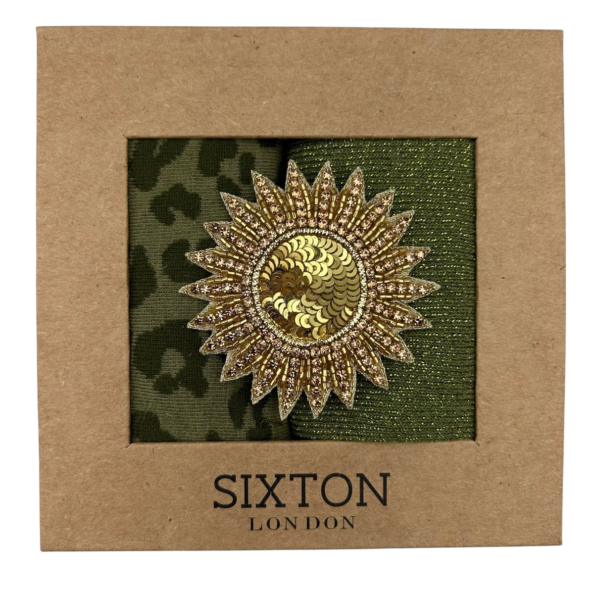Ivy Leopard & Moss Vegas sock box duo with embroidered brooch