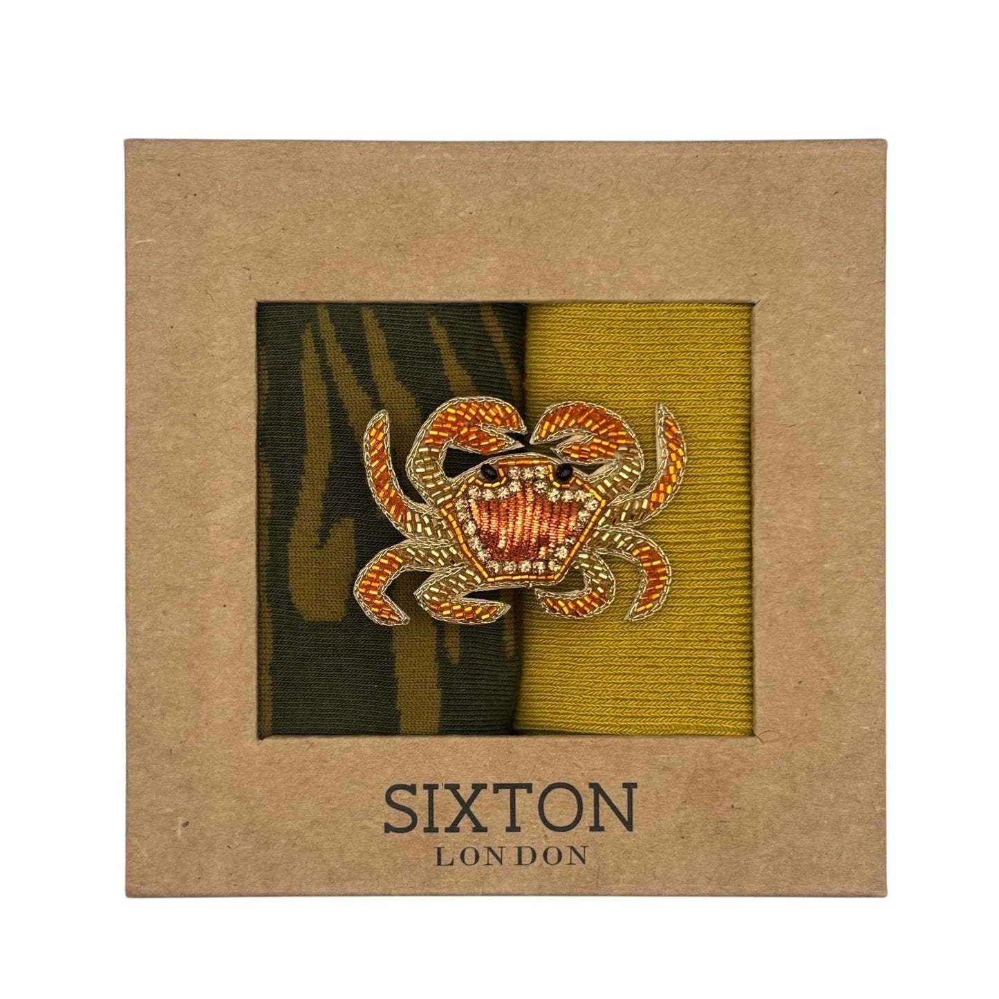 Ivy Savannah & Mustard Sienna sock box duo with embroidered brooch