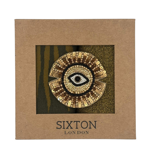 Ivy Savannah & Olive Tokyo sock box duo with embroidered brooch