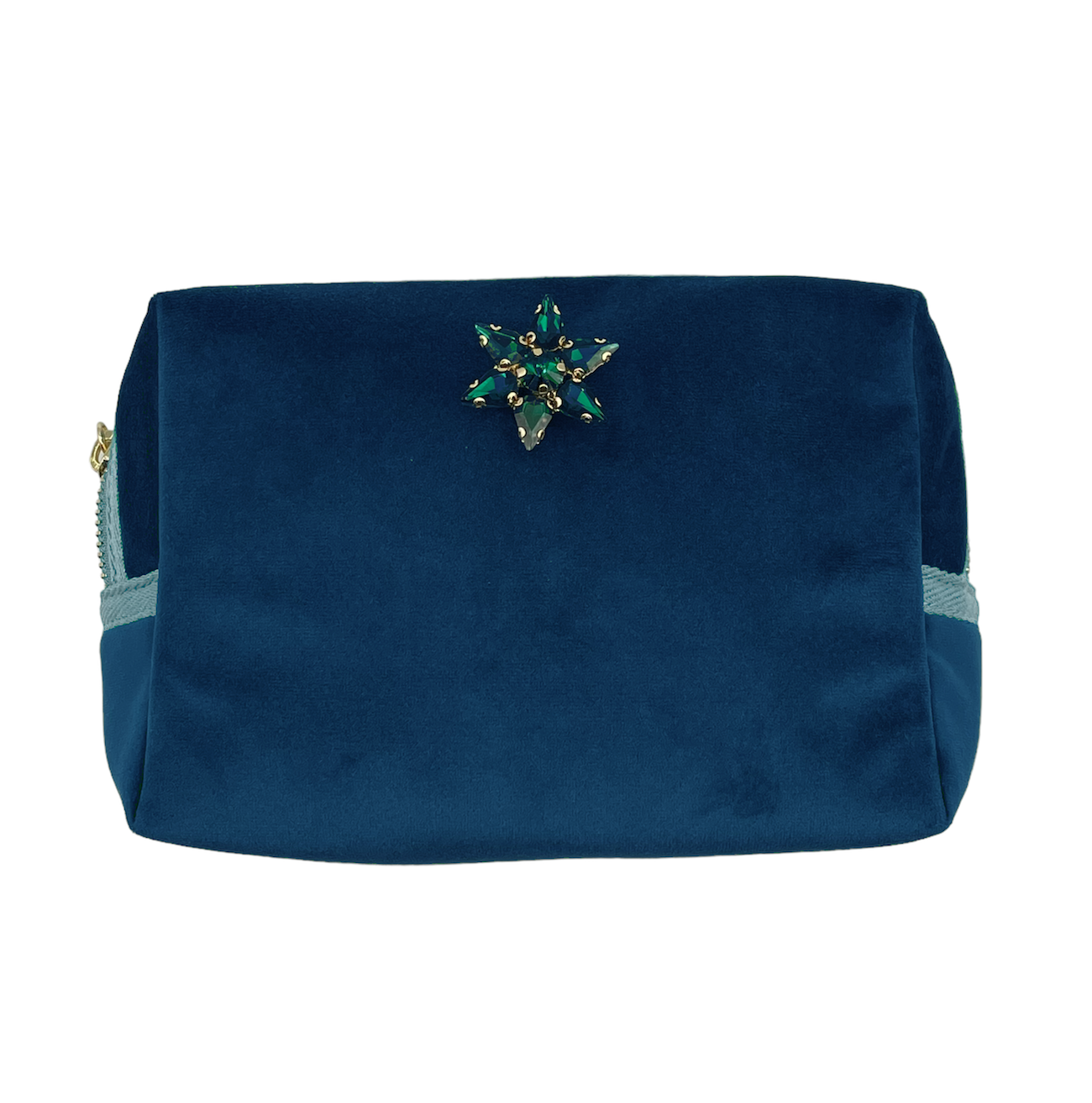 Blue make-up bag & sparkle star pin - recycled velvet