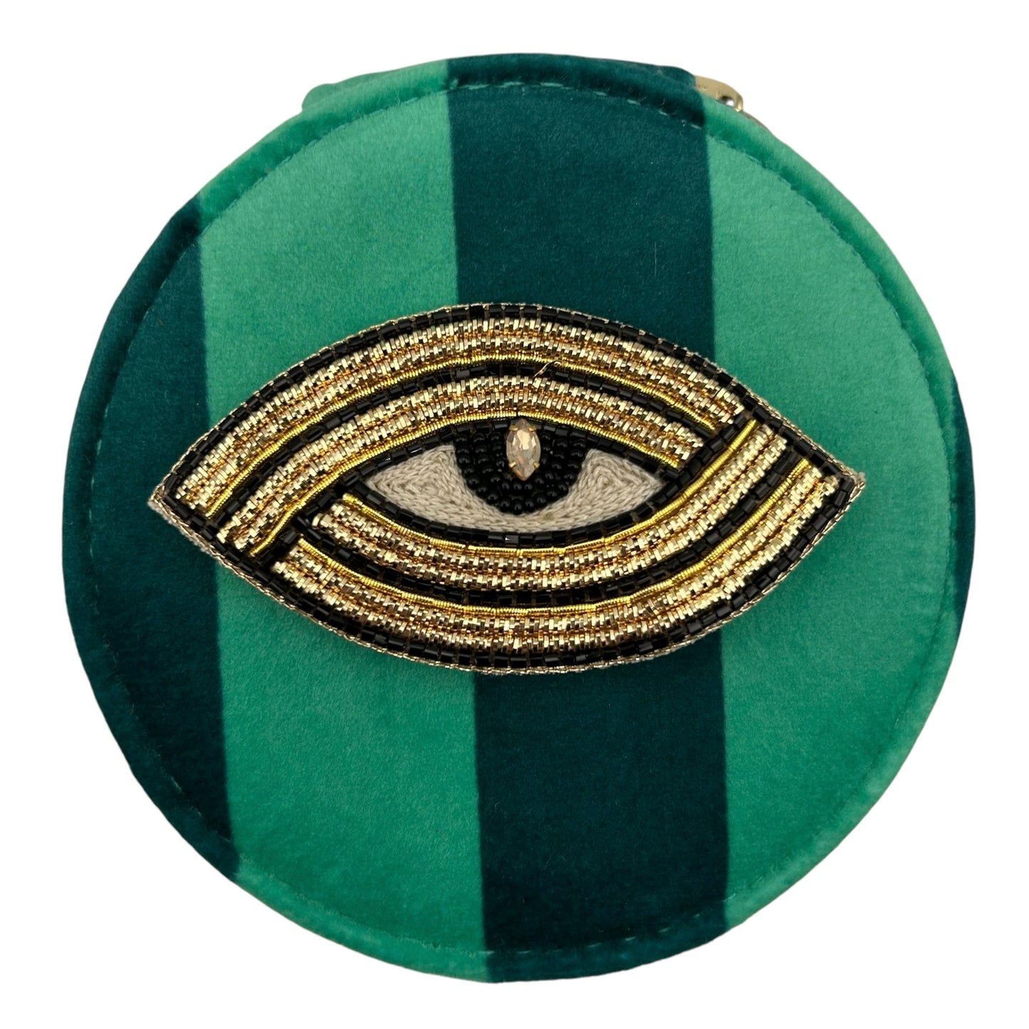 Jewellery Travel Pot in teal stripe - Linear Eye brooch