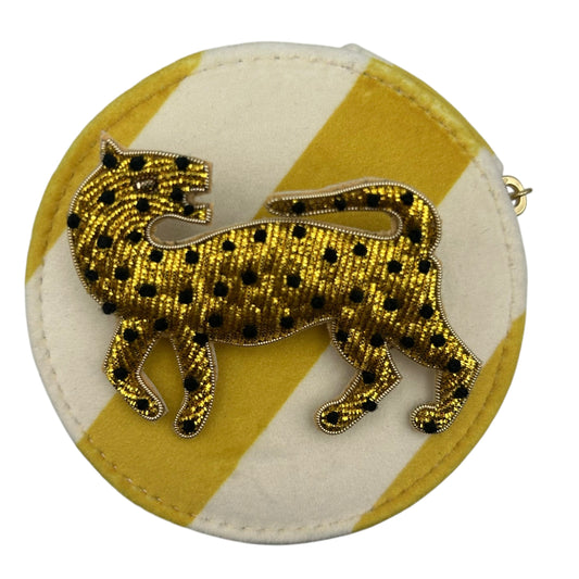 Jewellery Travel Pot in yellow stripe - Leopard brooch