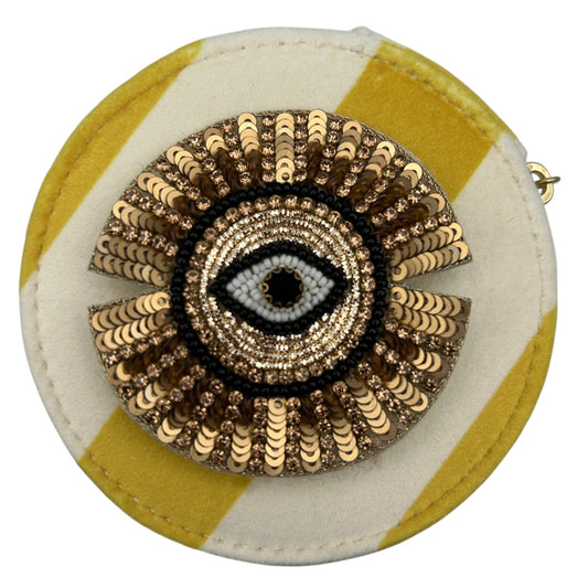 Jewellery Travel Pot in yellow stripe - Sunray Eye brooch