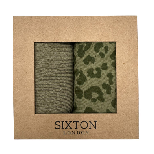 Khaki Sienna & Ivy Leopard sock box duo