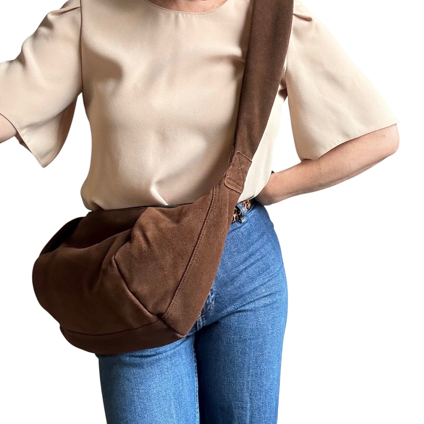 Brixton cross body sling bag -  brown suede - large