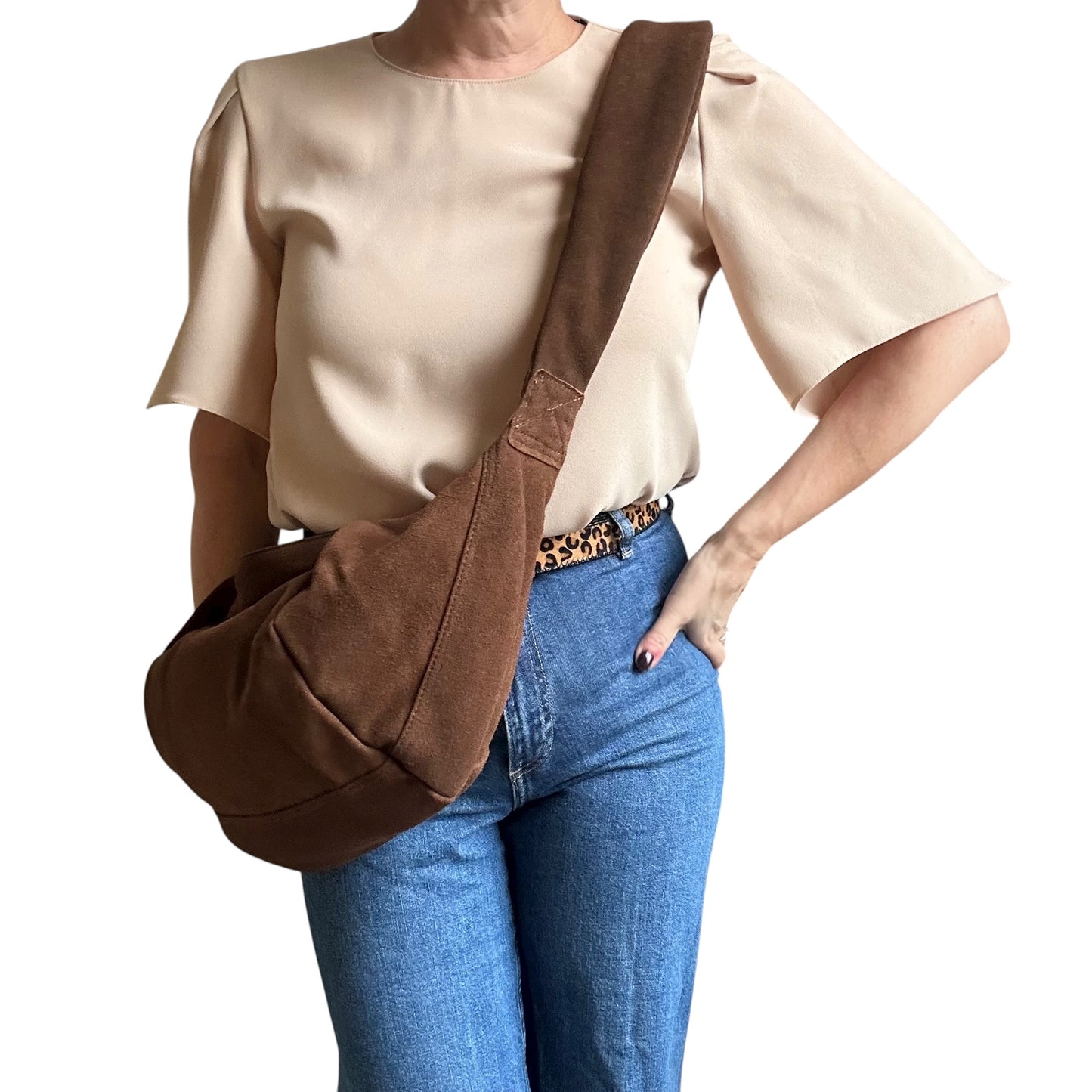 Brixton cross body sling bag -  brown suede - large