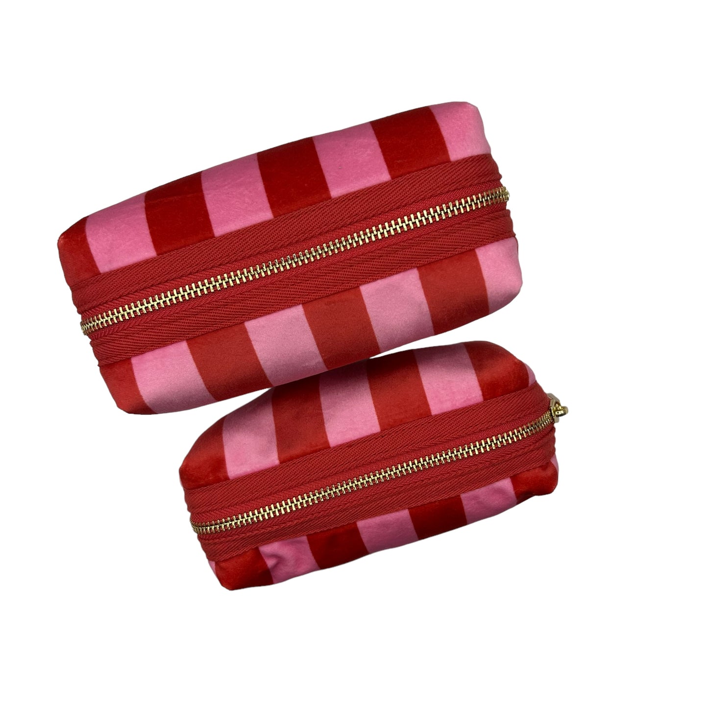 Pink stripe makeup bag with Pink Lightning Bolt brooch (two sizes)