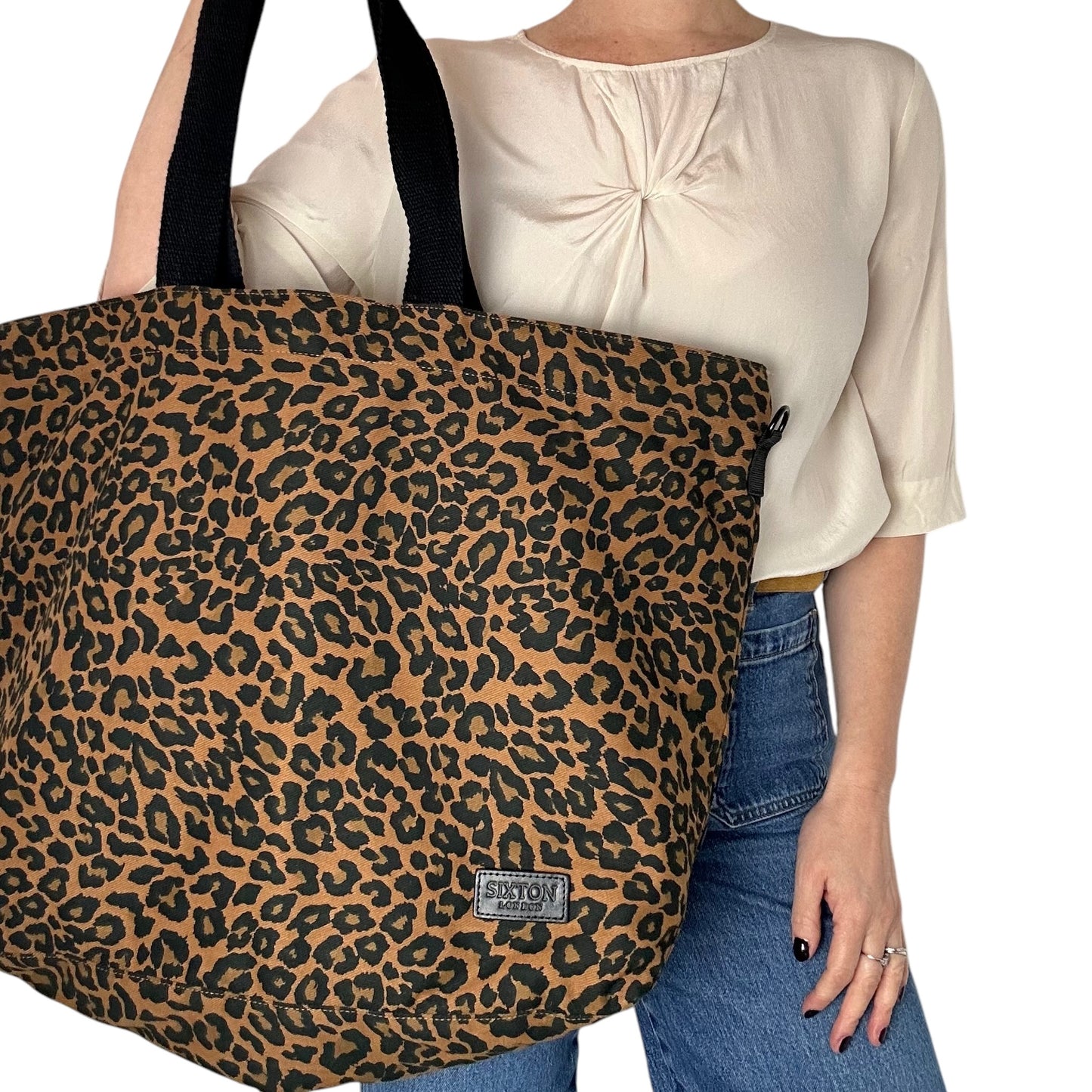 Large brown leopard print tote bag - large