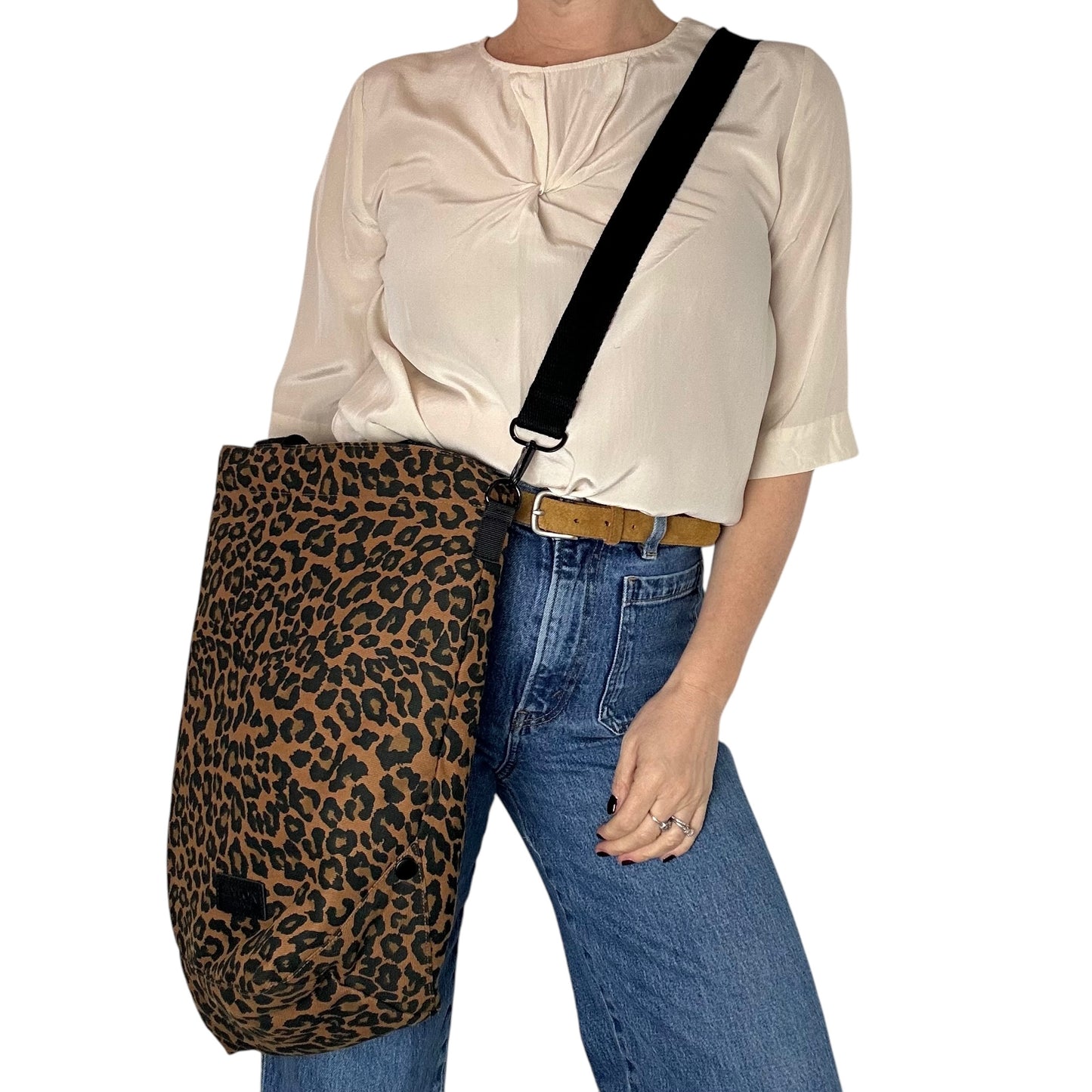 Large brown leopard print tote bag - large