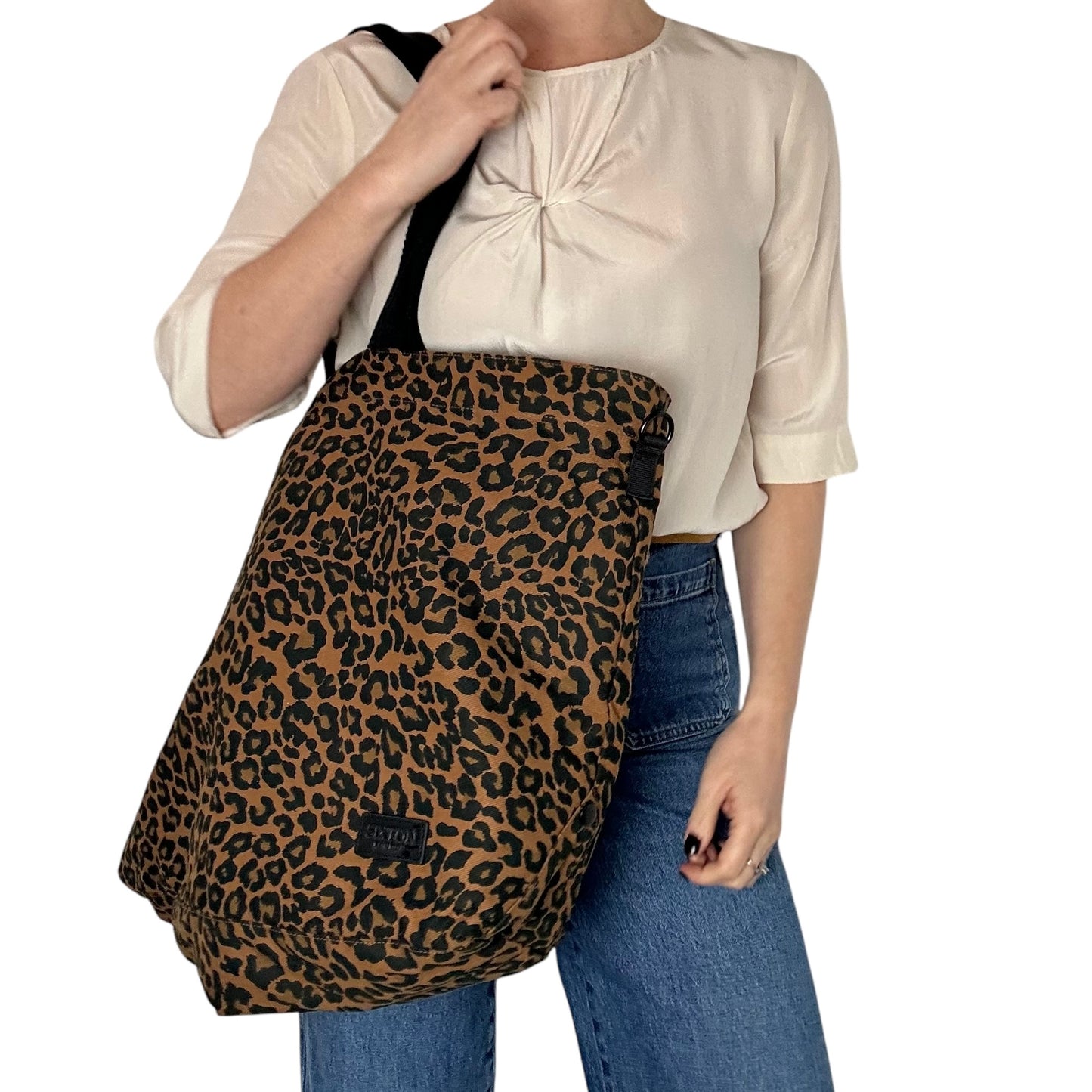 Large brown leopard print tote bag - large