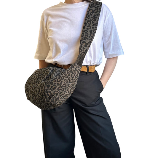 Brixton cross body sling bag - grey leopard print - large