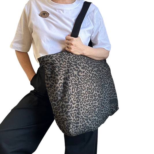 Grey Leopard print tote bag - large