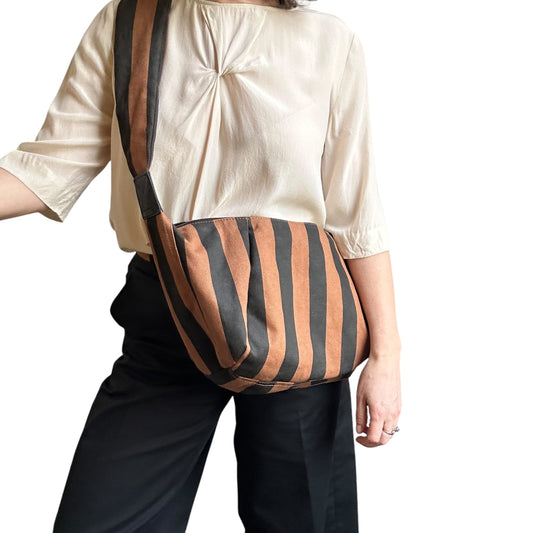 Brixton cross body sling bag - brown & black stripe - large