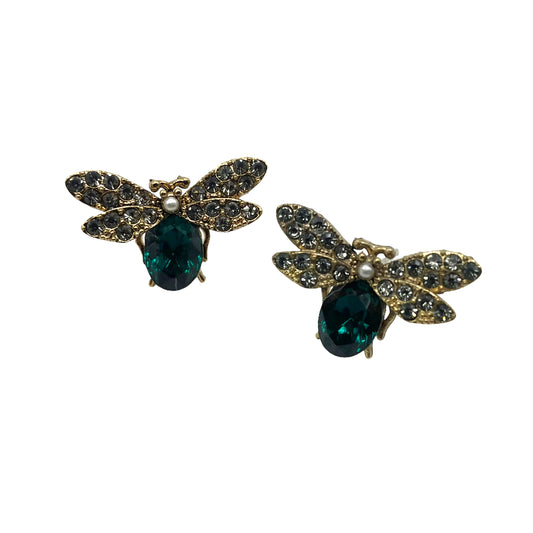 Large emerald bee earrings