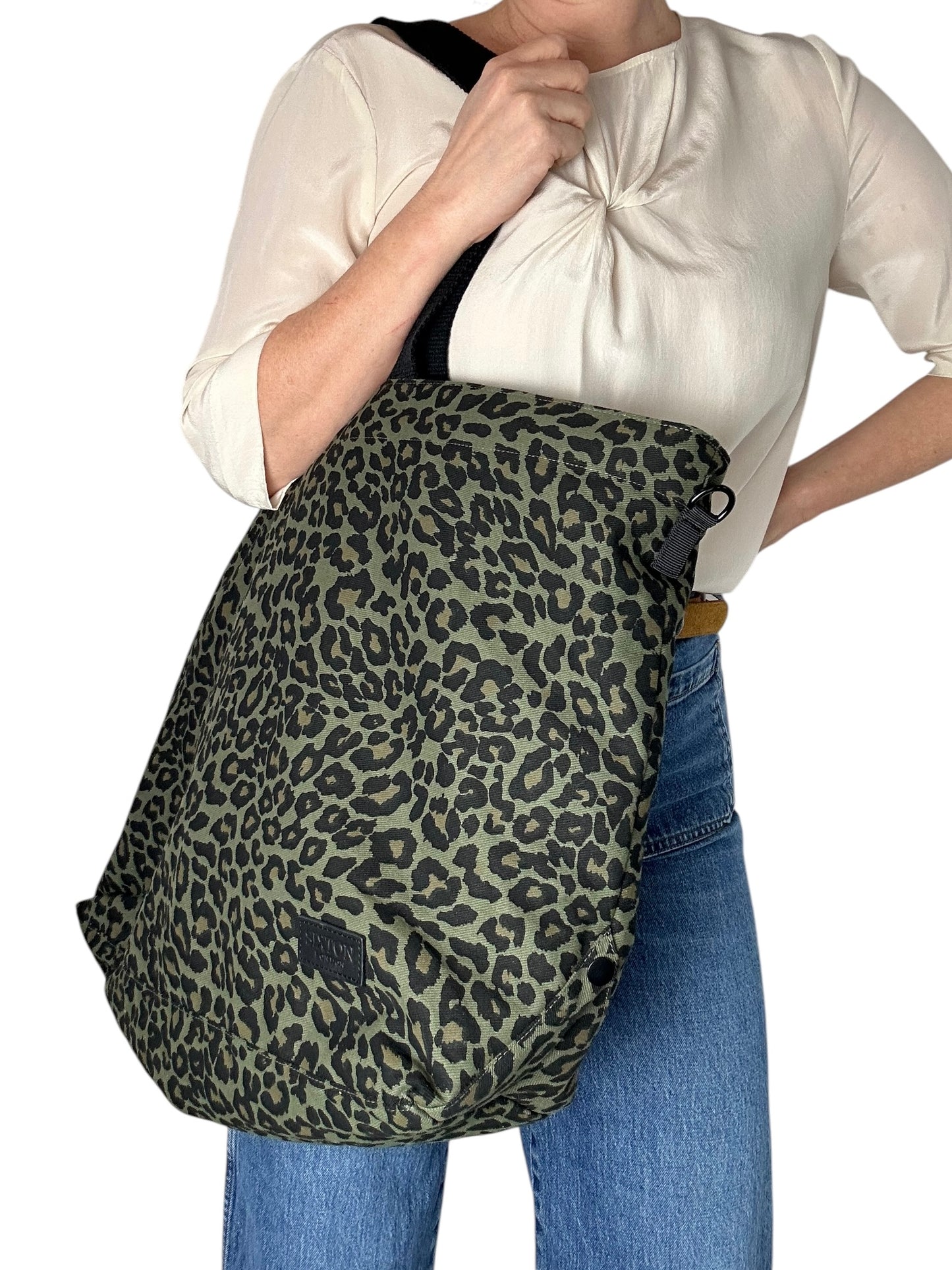 Green Leopard print tote bag - large