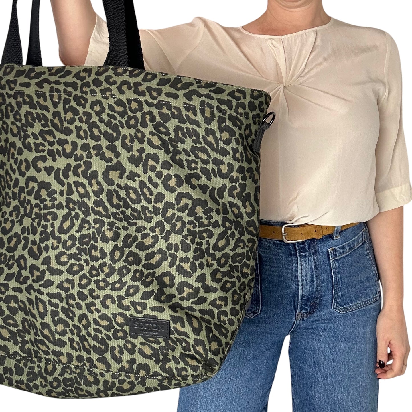 Green Leopard print tote bag - large