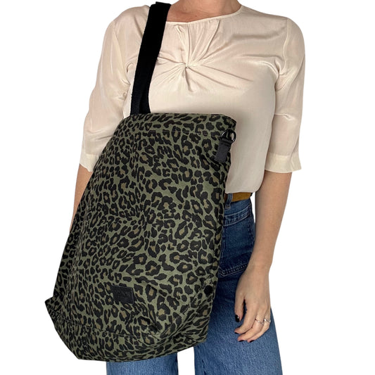 Green Leopard print tote bag - large