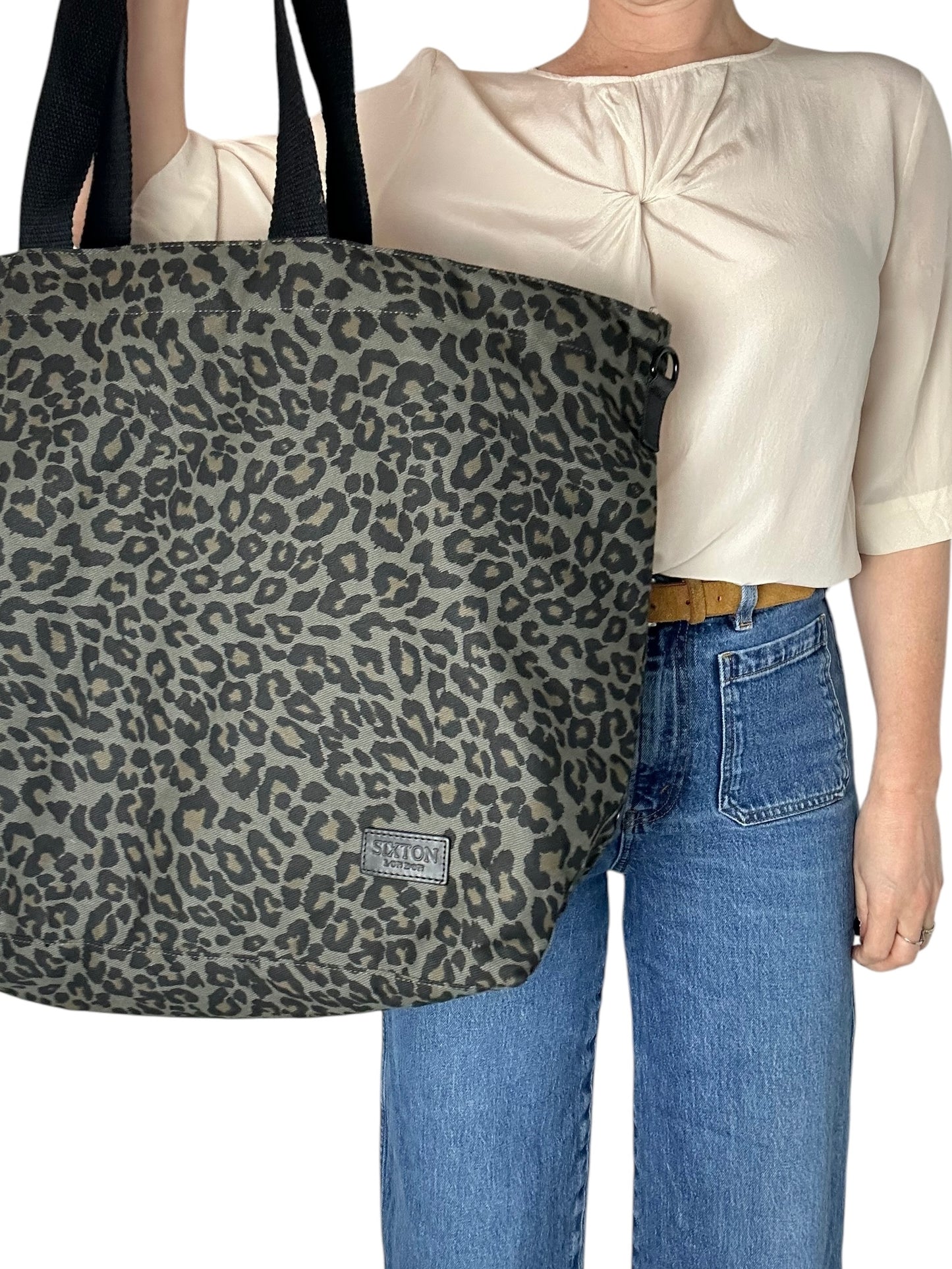 Grey Leopard print tote bag - large