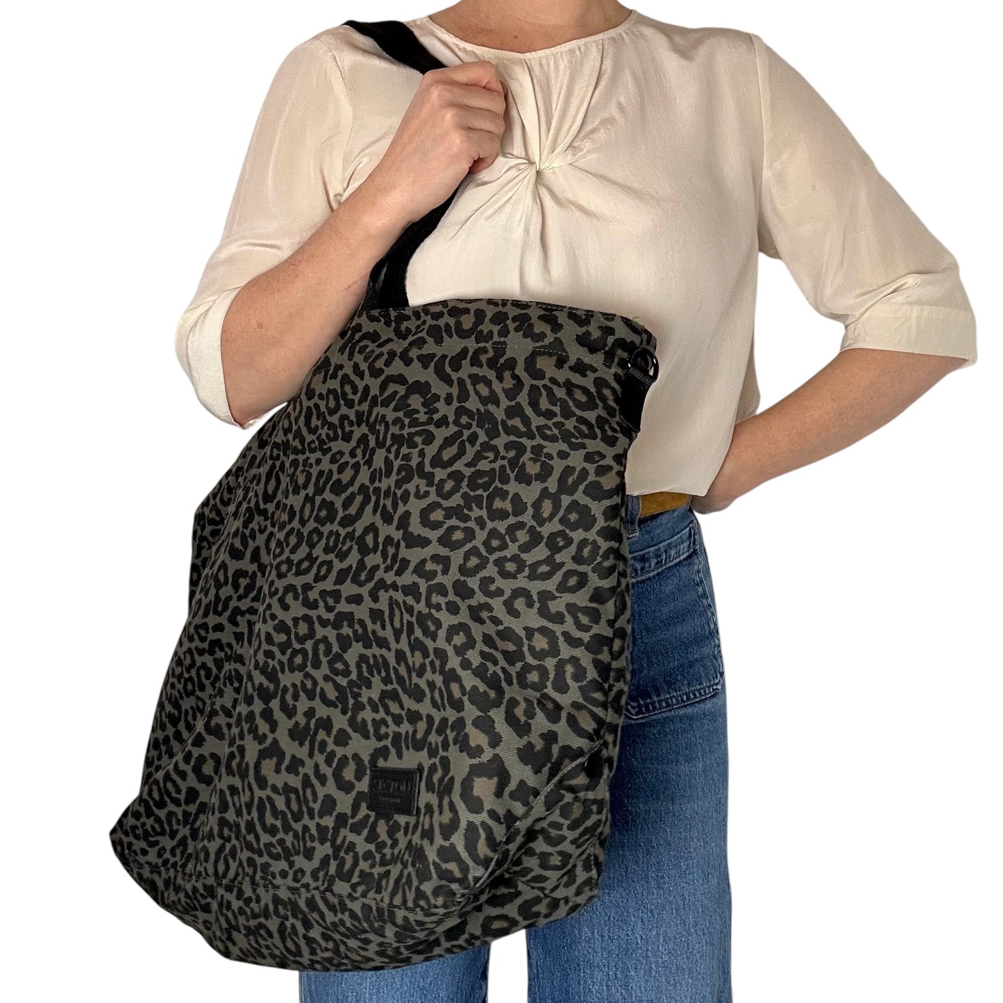 Grey Leopard print tote bag - large