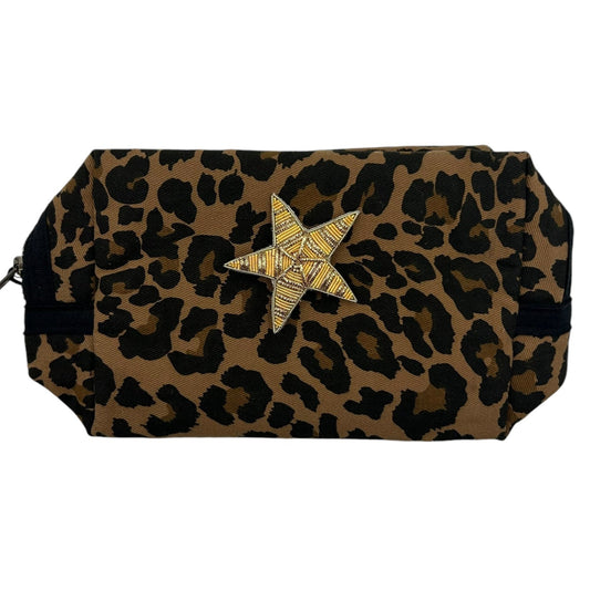 Leopard print make-up bag, large and small, with a gold star brooch