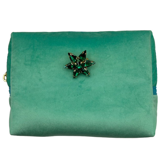 Marine make-up bag & sparkle star pin - recycled velvet, large and small