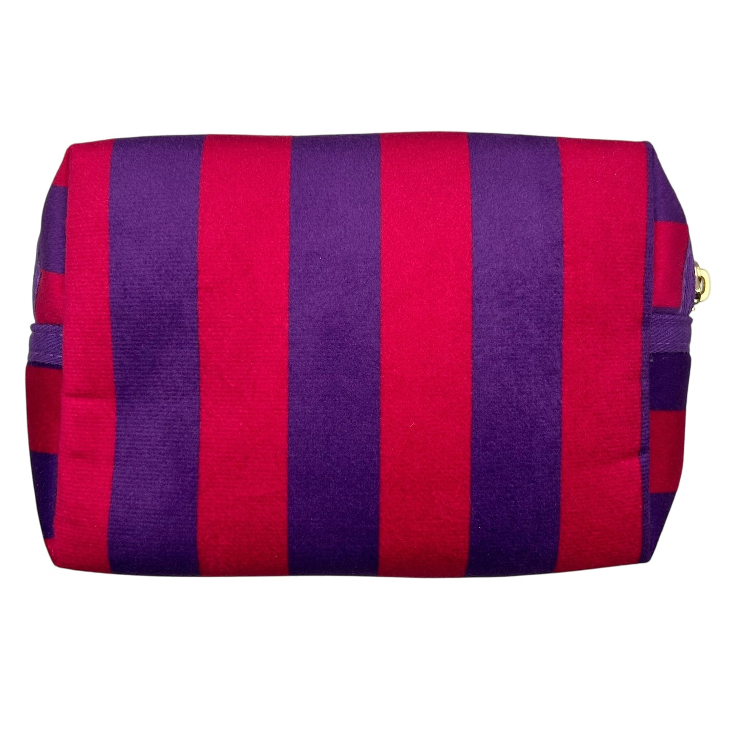 Large purple stripe makeup bag with Palm Tree brooch