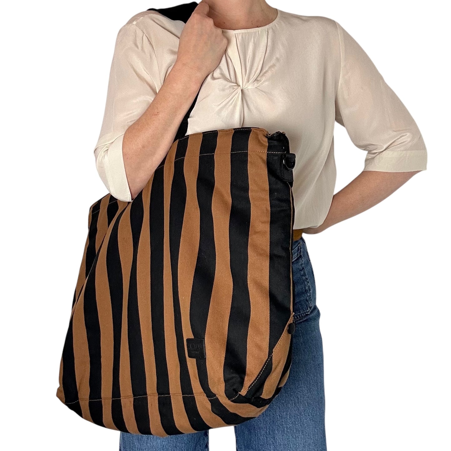 Striped Brown & Black tote bag - large