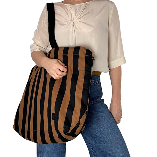 Striped Brown & Black tote bag - large