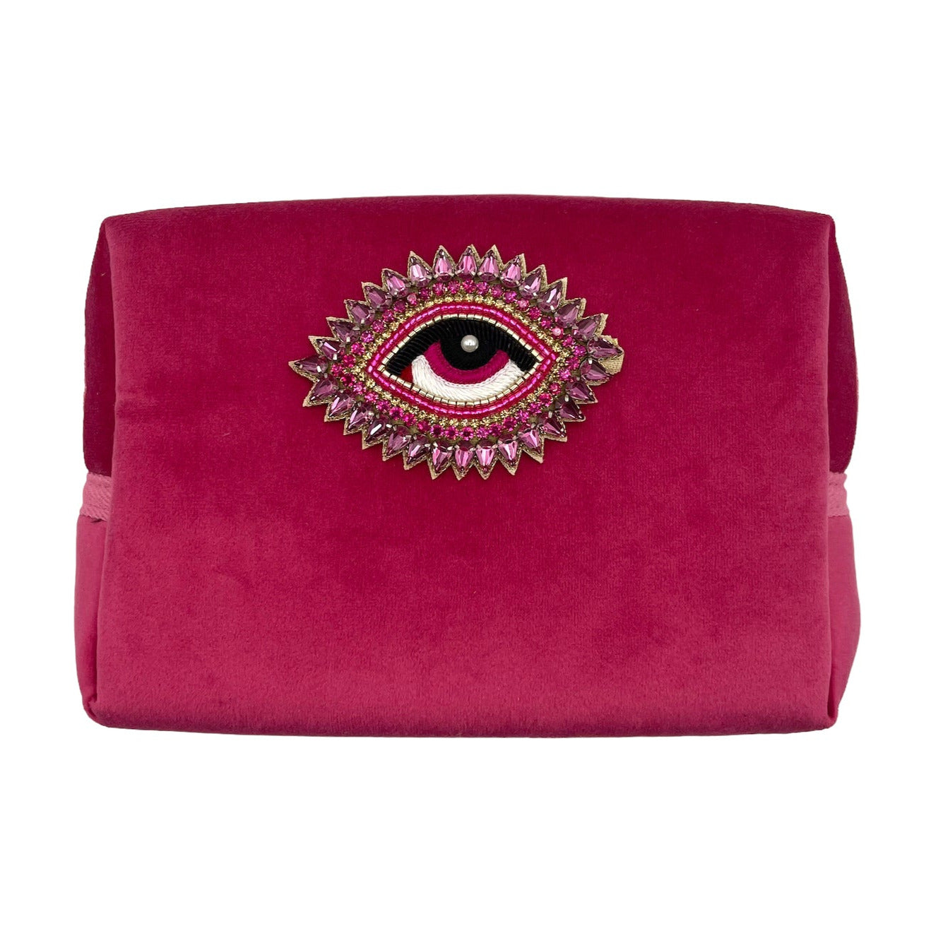 Bright pink make-up bag and a rose eye pink - recycled velvet