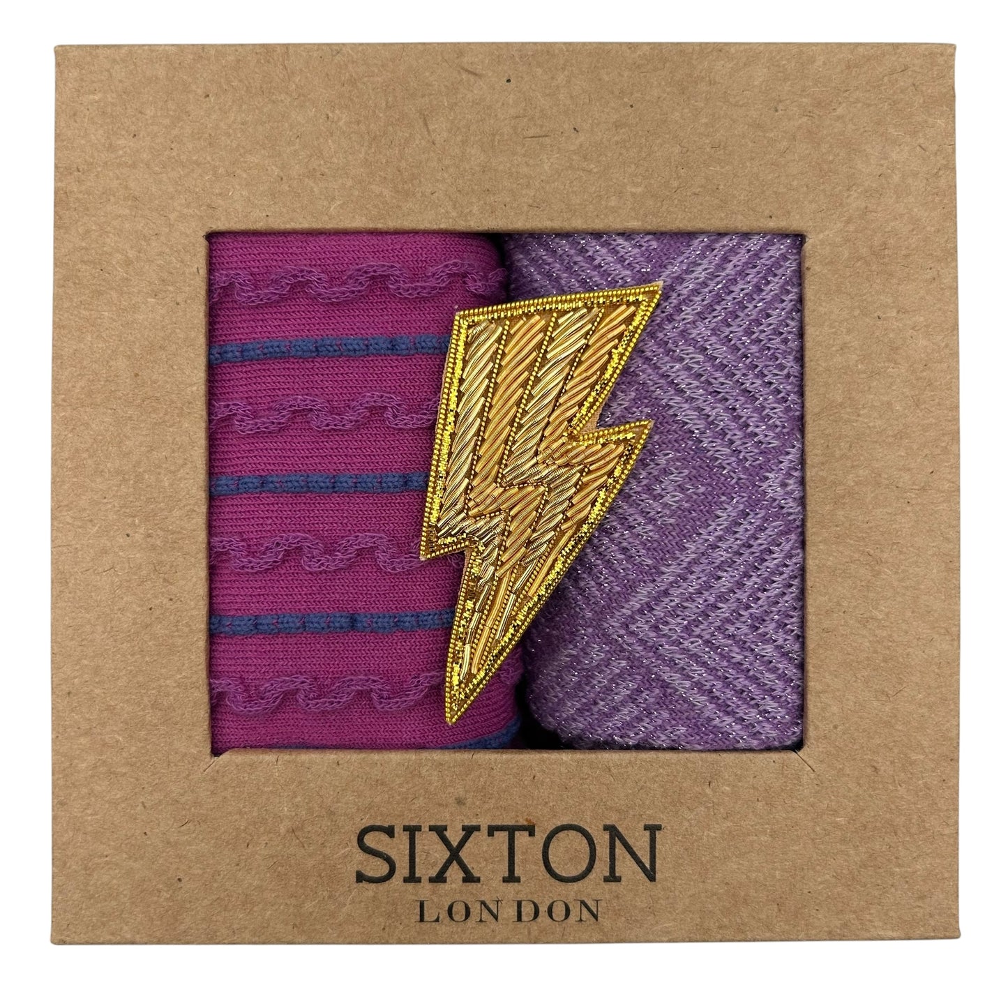 Lyon & Paris Purple sock box duo with embroidered brooch