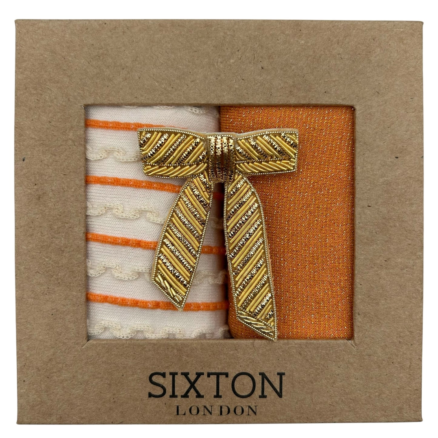 Lyon & Tokyo Cantaloupe sock box duo with embroidered brooch