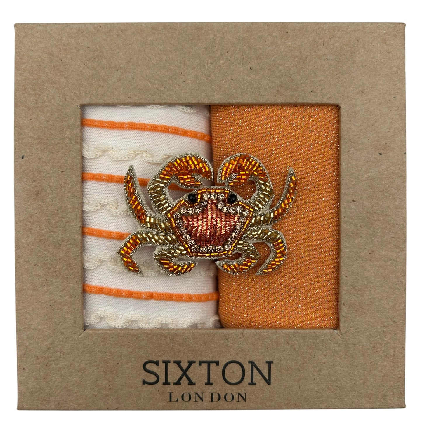 Lyon & Tokyo Cantaloupe sock box duo with embroidered brooch