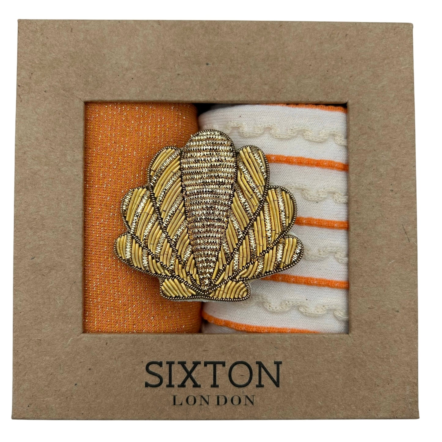 Lyon & Tokyo Cantaloupe sock box duo with embroidered brooch