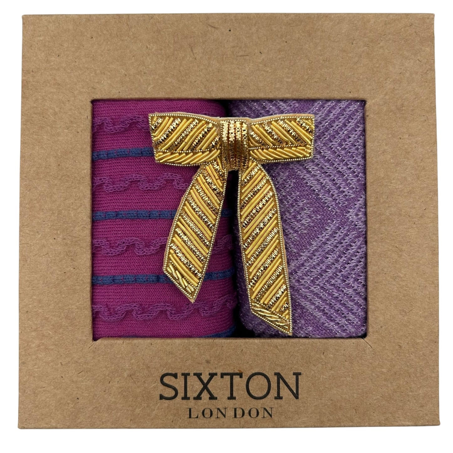 Lyon & Paris Purple sock box duo with embroidered brooch