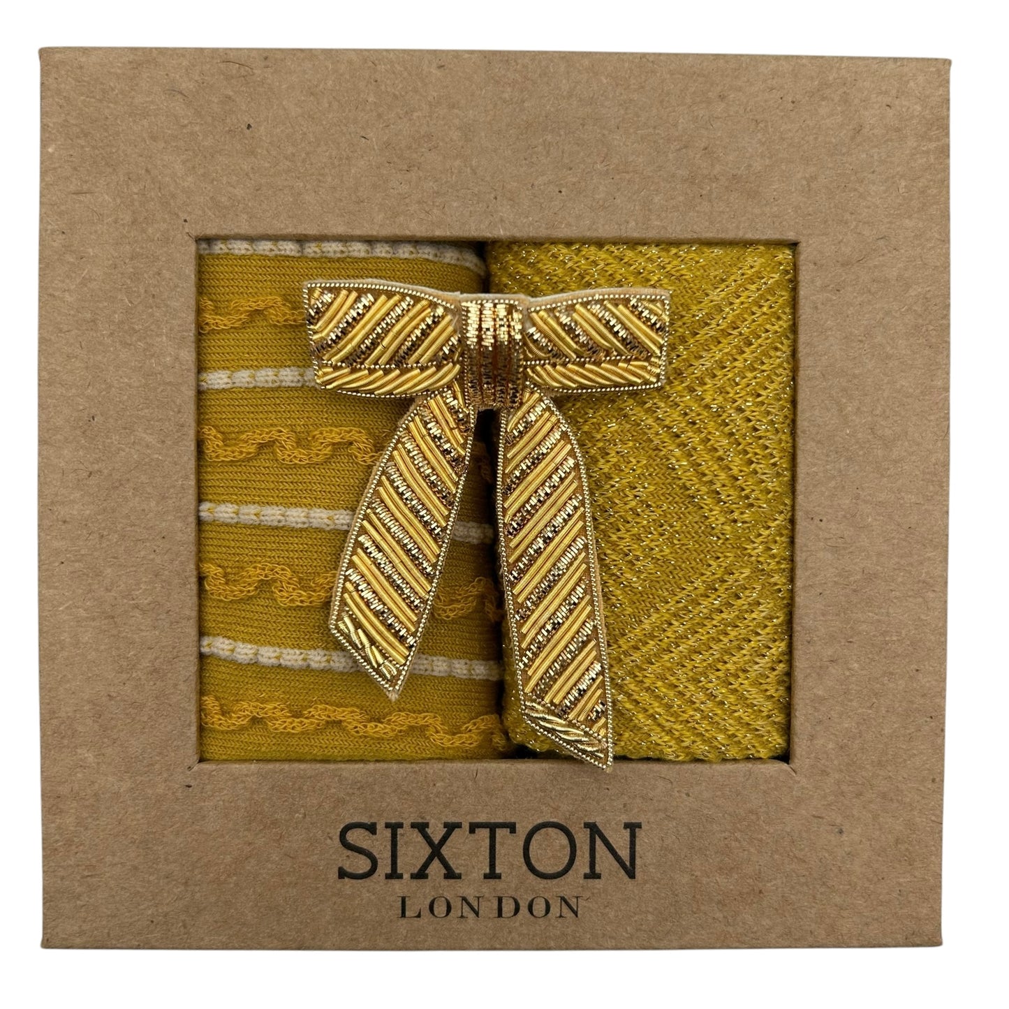 Lyon & Paris Sunshine sock box duo with embroidered brooch