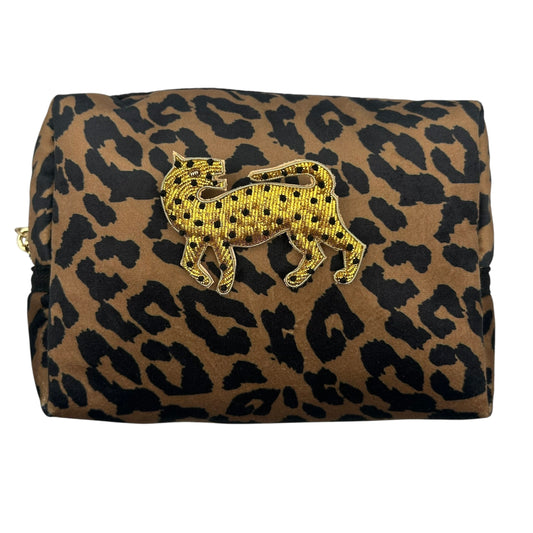 Leopard print makeup bag with Leopard brooch (two sizes)