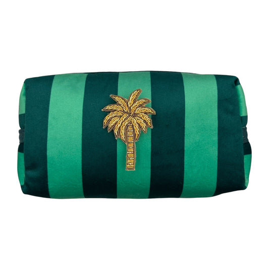 Teal stripe makeup bag with Palm Tree pin