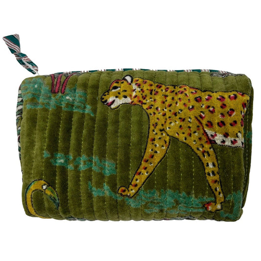 Madagascar velvet make-up bag in green, large and small