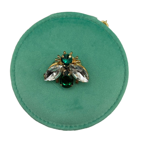 Jewellery travel pot in marine with luna bee brooch - recycled velvet