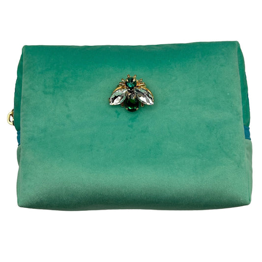 Marine make-up bag & luna bee pin - recycled velvet, large and small