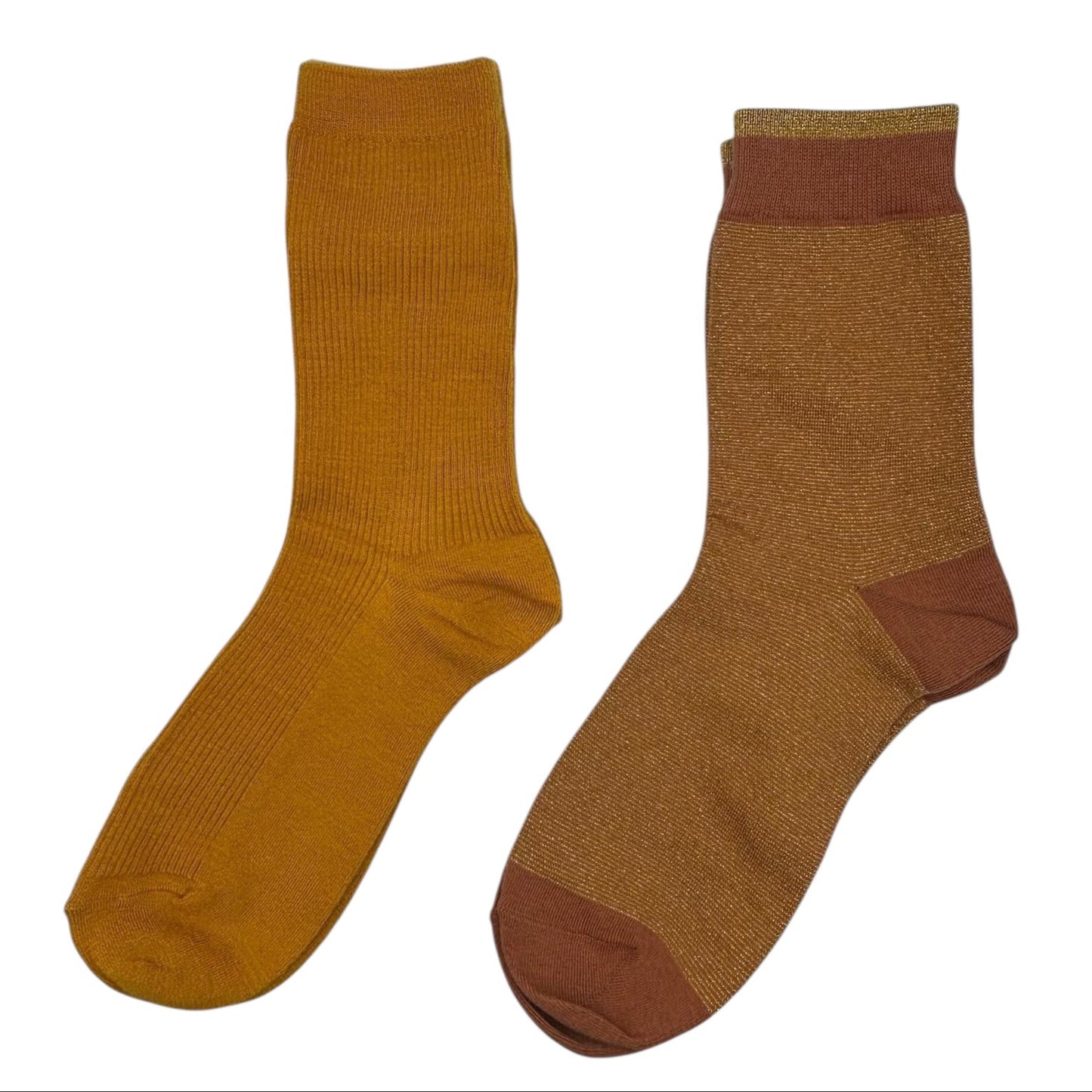 Mustard Barcelona & Copper Tokyo sock box duo with embroidered brooch