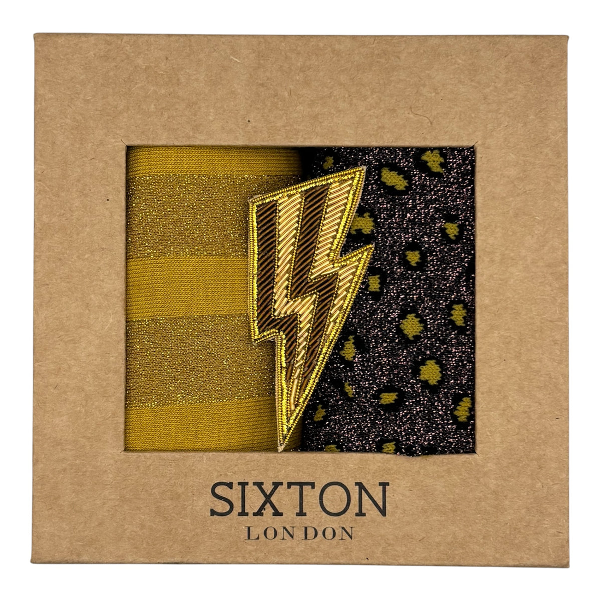 Mustard Berlin & Cheetah sock box duo with brooch