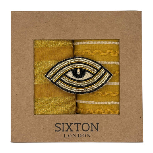 Mustard Berlin & Sunshine Lyon sock box duo with embroidered brooch
